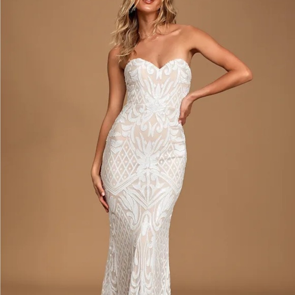 Lulu's White sequin Strapless Olivia Dress - Picture 2 of 15